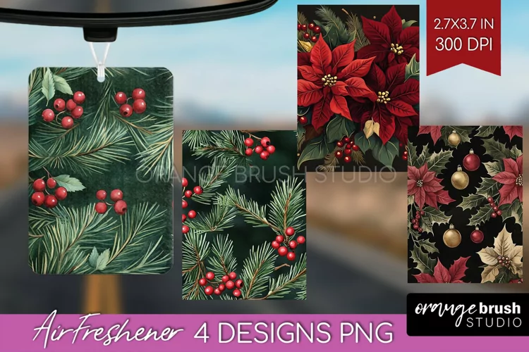 Poinsettia Air Freshener PNG - Christmas PNG Sublimation