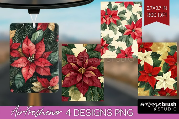 Poinsettia Air Freshener PNG - Christmas PNG Sublimation