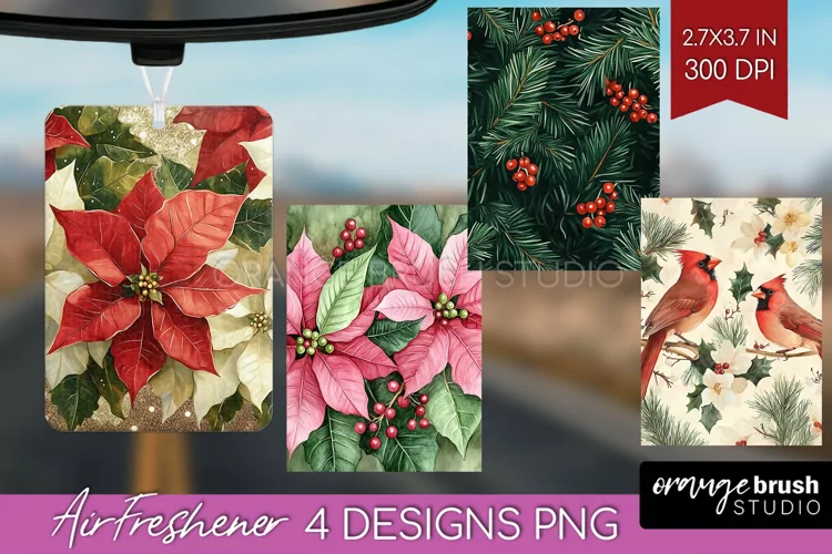 Poinsettia Air Freshener PNG - Christmas PNG Sublimation