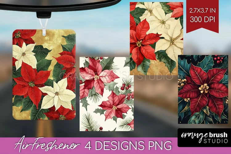 Poinsettia Air Freshener PNG - Christmas PNG Sublimation