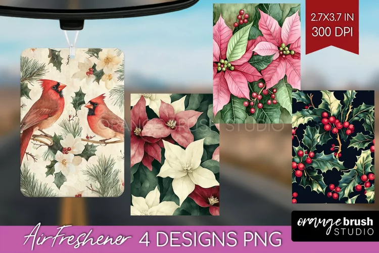 Poinsettia Air Freshener PNG - Christmas PNG Sublimation