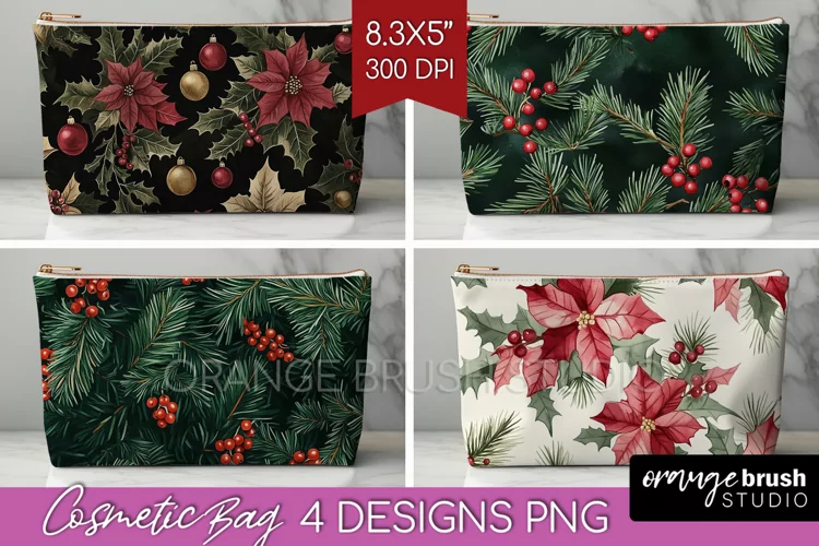 Poinsettia Cosmetic Bag - Christmas Makeup Bag PNG