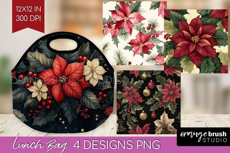 Poinsettia Lunch Bag - Christmas Lunch Bug PNG Sublimation example image 1
