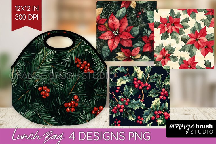 Poinsettia Lunch Bag - Christmas Lunch Bug PNG Sublimation example image 1