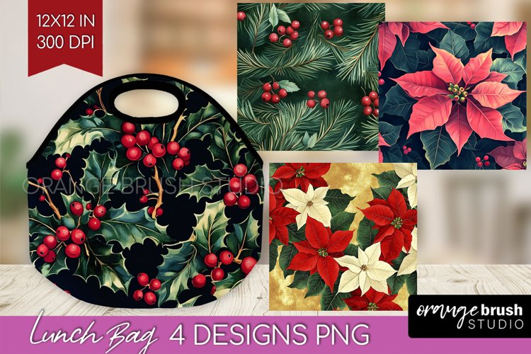 Poinsettia Lunch Bag - Christmas Lunch Bug PNG Sublimation example image 1