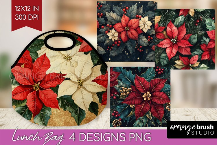 Poinsettia Lunch Bag - Christmas Lunch Bug PNG Sublimation example image 1