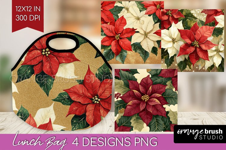 Poinsettia Lunch Bag - Christmas Lunch Bug PNG Sublimation example image 1