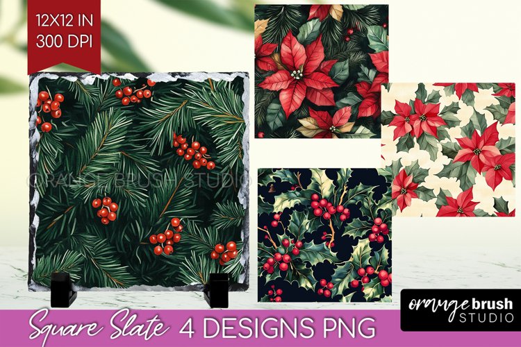 Poinsettia Slate PNG - Christmas Square Slate Sublimation example image 1