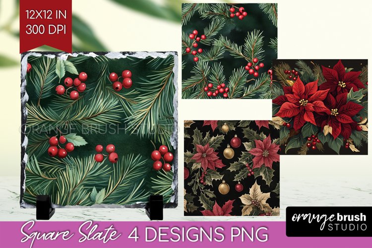 Poinsettia Slate PNG - Christmas Square Slate Sublimation example image 1