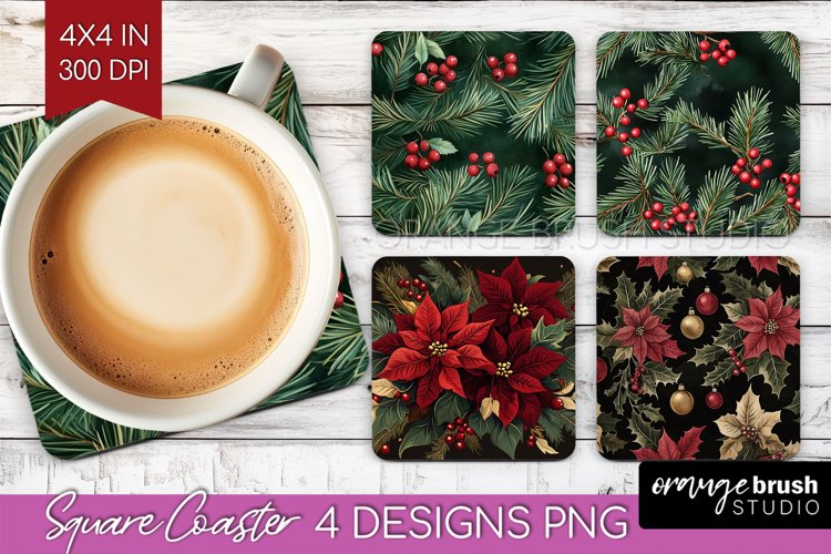 Poinsettia Square Coaster - Christmas Coaster PNG example image 1