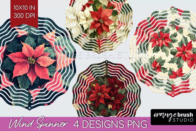 Poinsettia Wind Spinner Sublimation PNG - Christmas Round