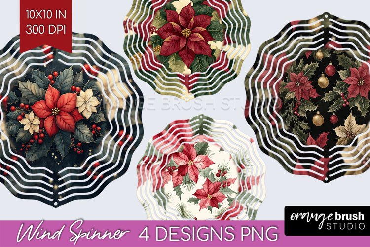 Poinsettia Wind Spinner Sublimation PNG - Christmas Round example image 1