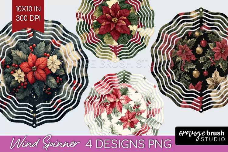 Poinsettia Wind Spinner Sublimation PNG - Christmas Round