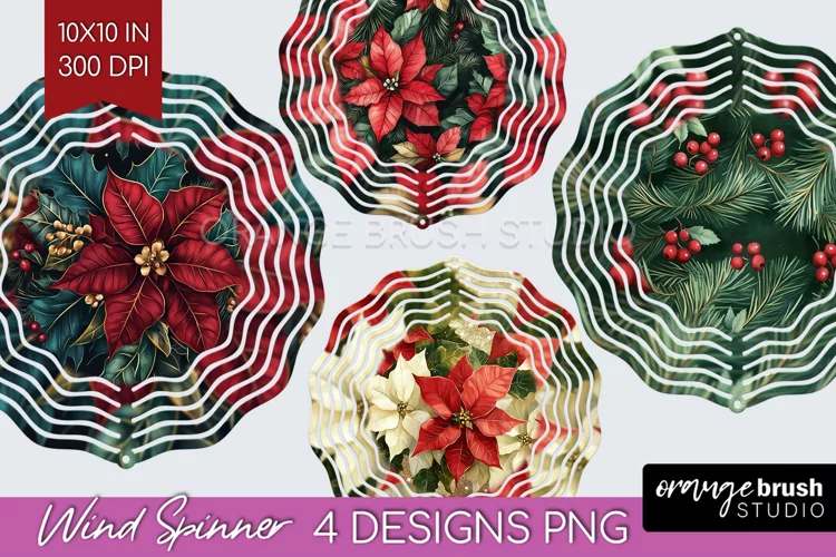 Poinsettia Wind Spinner Sublimation PNG - Christmas Round