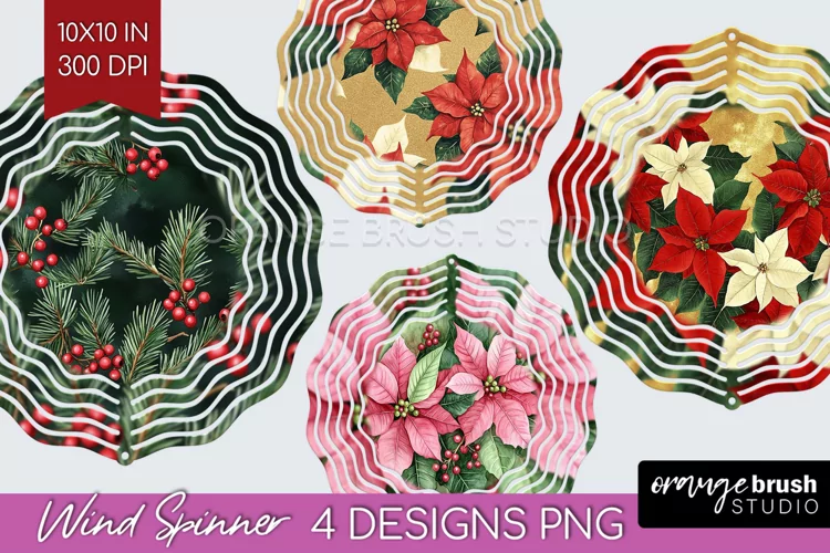 Poinsettia Wind Spinner Sublimation PNG - Christmas Round
