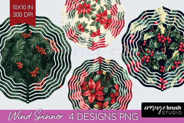 Poinsettia Wind Spinner Sublimation PNG - Christmas Round