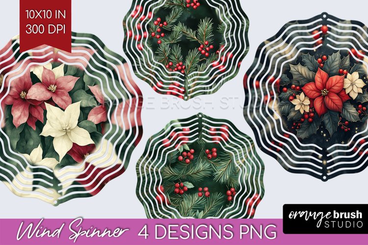 Poinsettia Wind Spinner Sublimation PNG - Christmas Round example image 1
