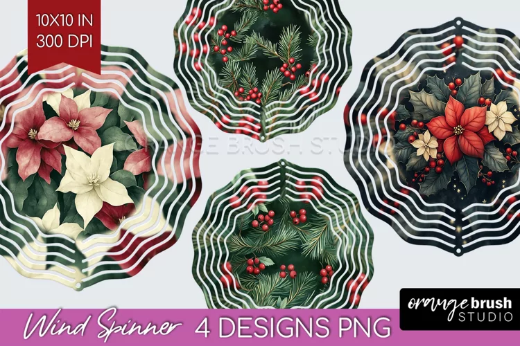 Poinsettia Wind Spinner Sublimation PNG - Christmas Round