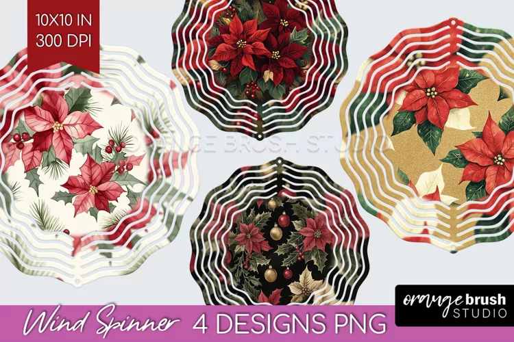 Poinsettia Wind Spinner Sublimation PNG - Christmas Round