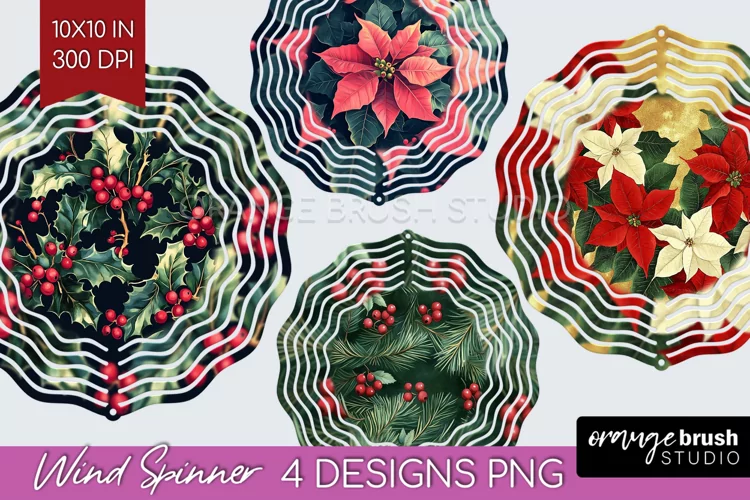 Poinsettia Wind Spinner Sublimation PNG - Christmas Round