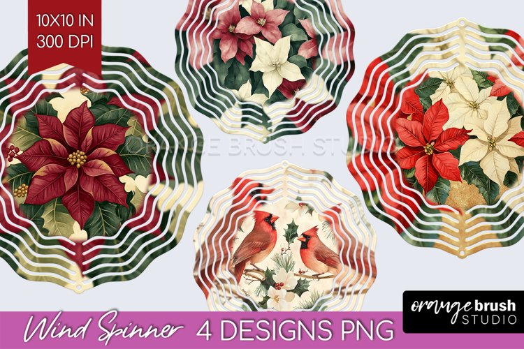 Poinsettia Wind Spinner Sublimation PNG - Christmas Round example image 1