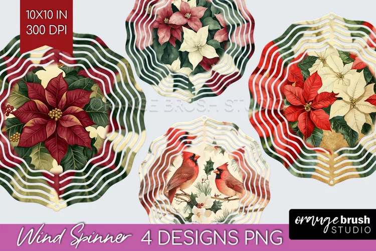 Poinsettia Wind Spinner Sublimation PNG - Christmas Round