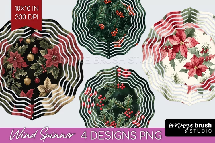 Poinsettia Wind Spinner Sublimation PNG - Christmas Round