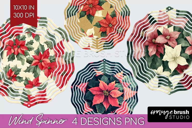 Poinsettia Wind Spinner Sublimation PNG - Christmas Round