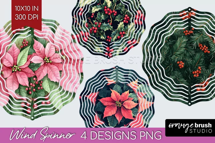 Poinsettia Wind Spinner Sublimation PNG - Christmas Round