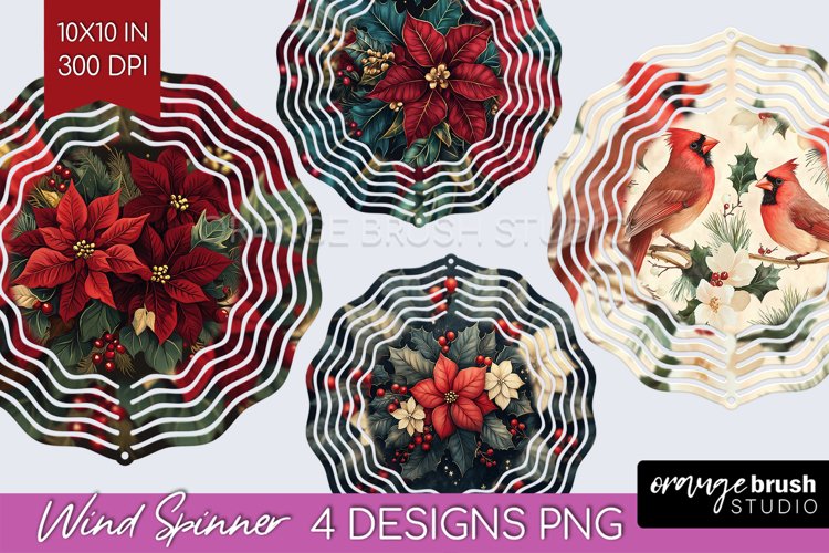 Poinsettia Wind Spinner Sublimation PNG - Christmas Round example image 1