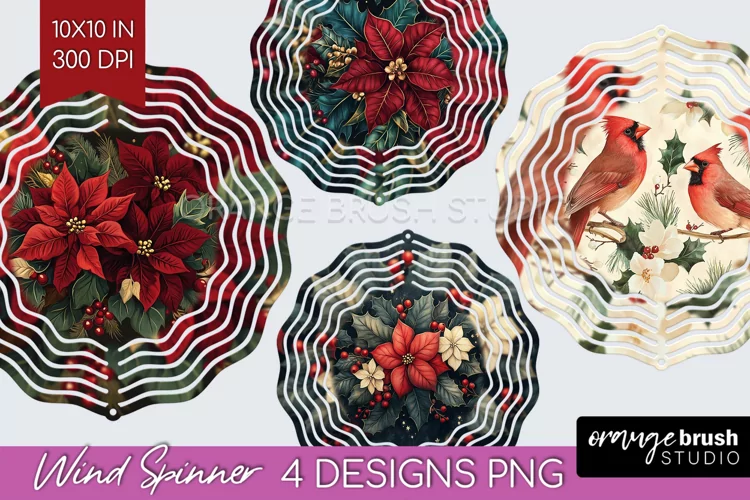 Poinsettia Wind Spinner Sublimation PNG - Christmas Round