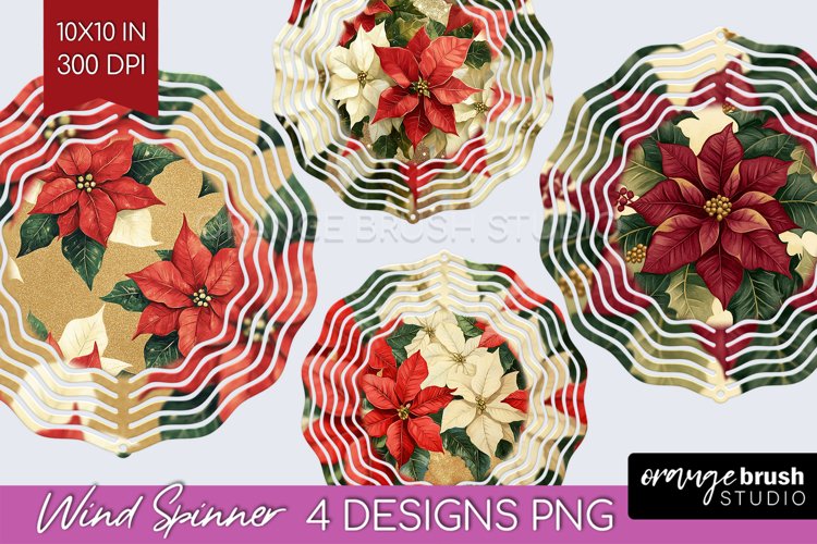 Poinsettia Wind Spinner Sublimation PNG - Christmas Round example image 1
