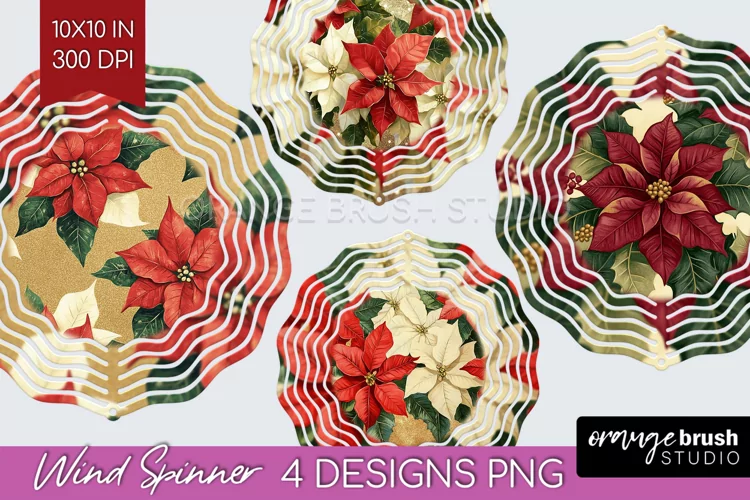 Poinsettia Wind Spinner Sublimation PNG - Christmas Round