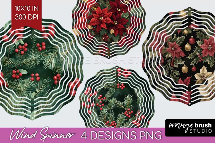 Poinsettia Wind Spinner Sublimation PNG - Christmas Round