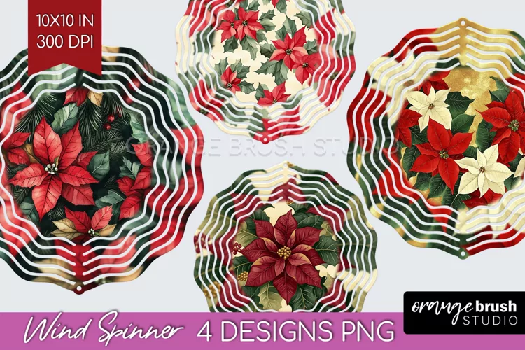 Poinsettia Wind Spinner Sublimation PNG - Christmas Round