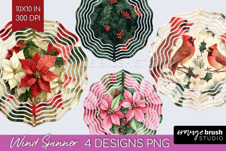 Poinsettia Wind Spinner Sublimation PNG - Christmas Round example image 1