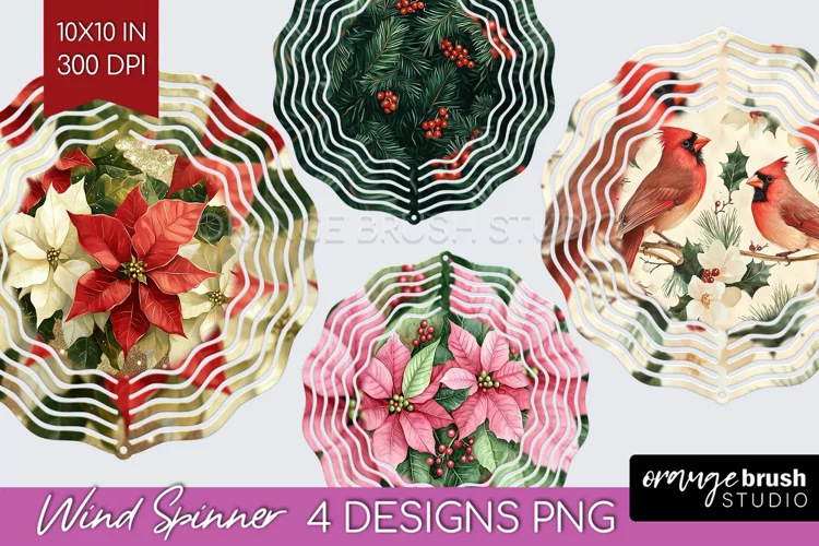 Poinsettia Wind Spinner Sublimation PNG - Christmas Round