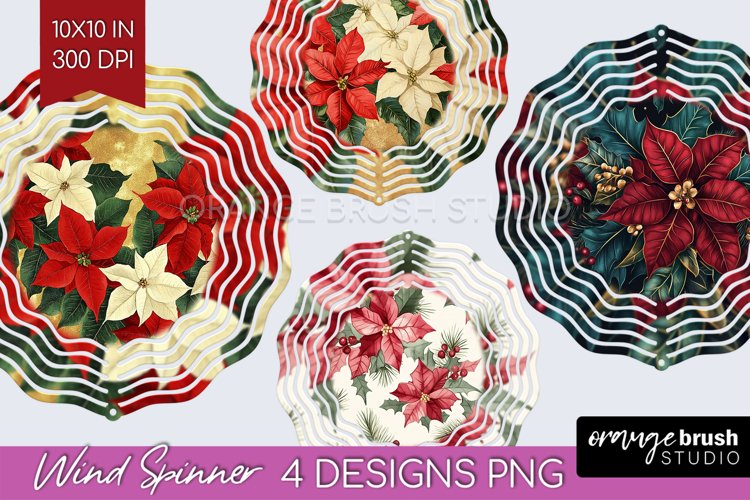 Poinsettia Wind Spinner Sublimation PNG - Christmas Round example image 1