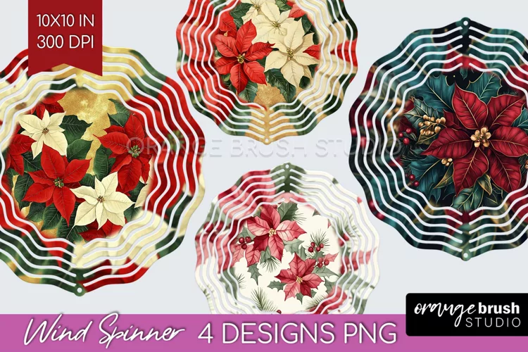 Poinsettia Wind Spinner Sublimation PNG - Christmas Round