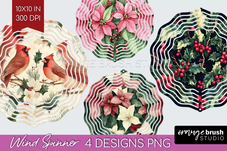 Poinsettia Wind Spinner Sublimation PNG - Christmas Round