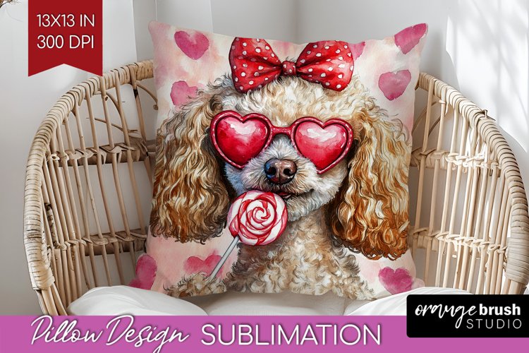 Poodle Valentine Pillow Sublimation Valentines Day Pillow