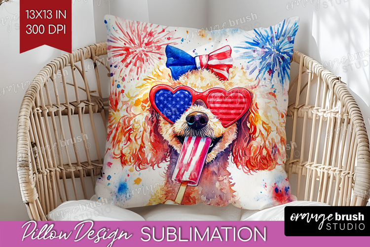 Poodle Dog Pillow Sublimation 4th Of July Pillow Cover PNG
