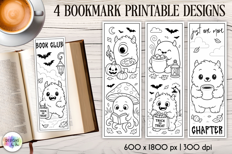 Halloween Bookmarks, Colouring Bookmark, Cute Monsters