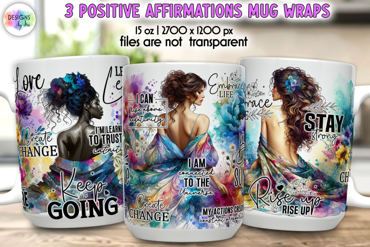 Positive Affirmations Mug Wraps PNG, Inspirational Women Mug