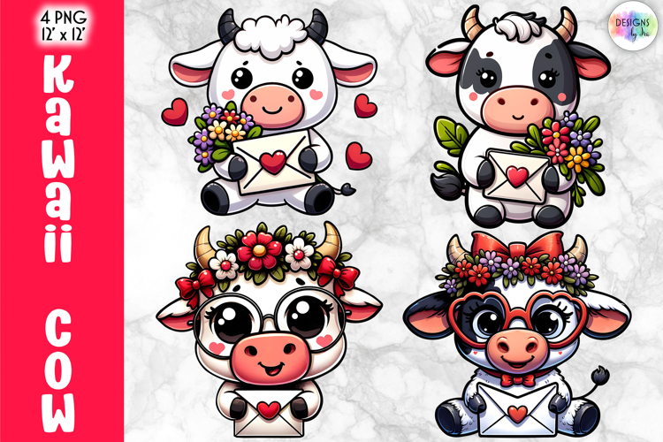 Cute Valentine Highland Cow Clipart, Baby Cow Kawaii PNG