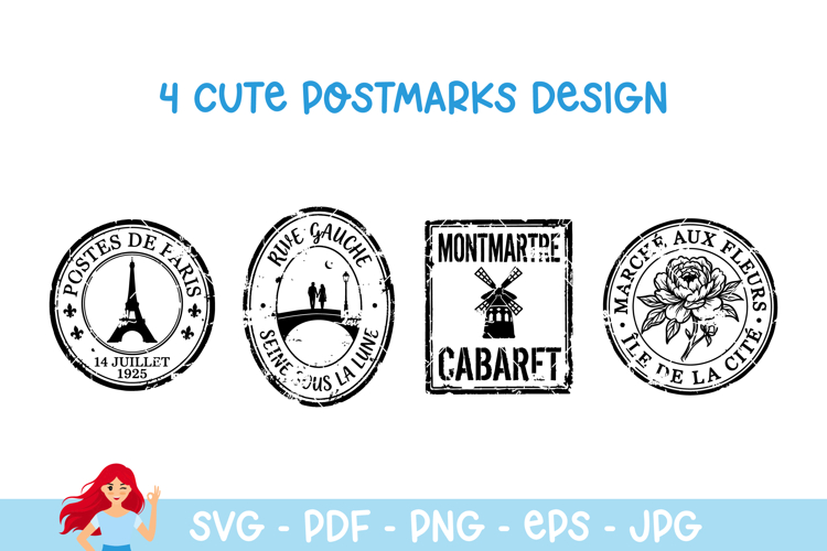 France inspired postmark, mail delivery stamps
