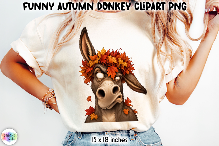 Funny Autumn Donkey with Fall Leaf Wreath PNG