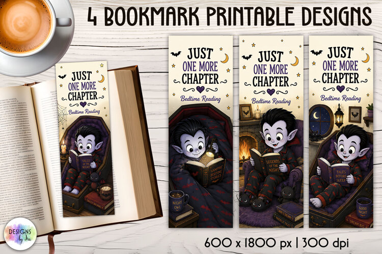 Cute Vampire Reading Bookmarks, Halloween Printable example image 1