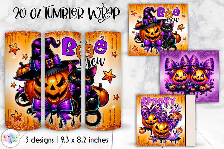 Halloween Tumbler Wraps, Boo Crew Pumpkin Skinny Tumbler