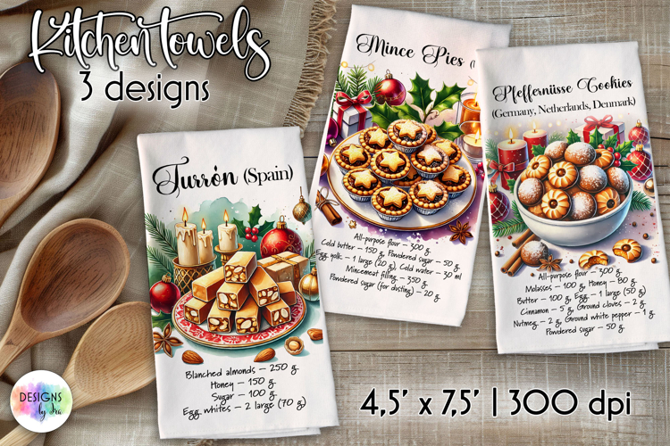 Christmas Recipe Kitchen Towel, Printable Holiday Towels
